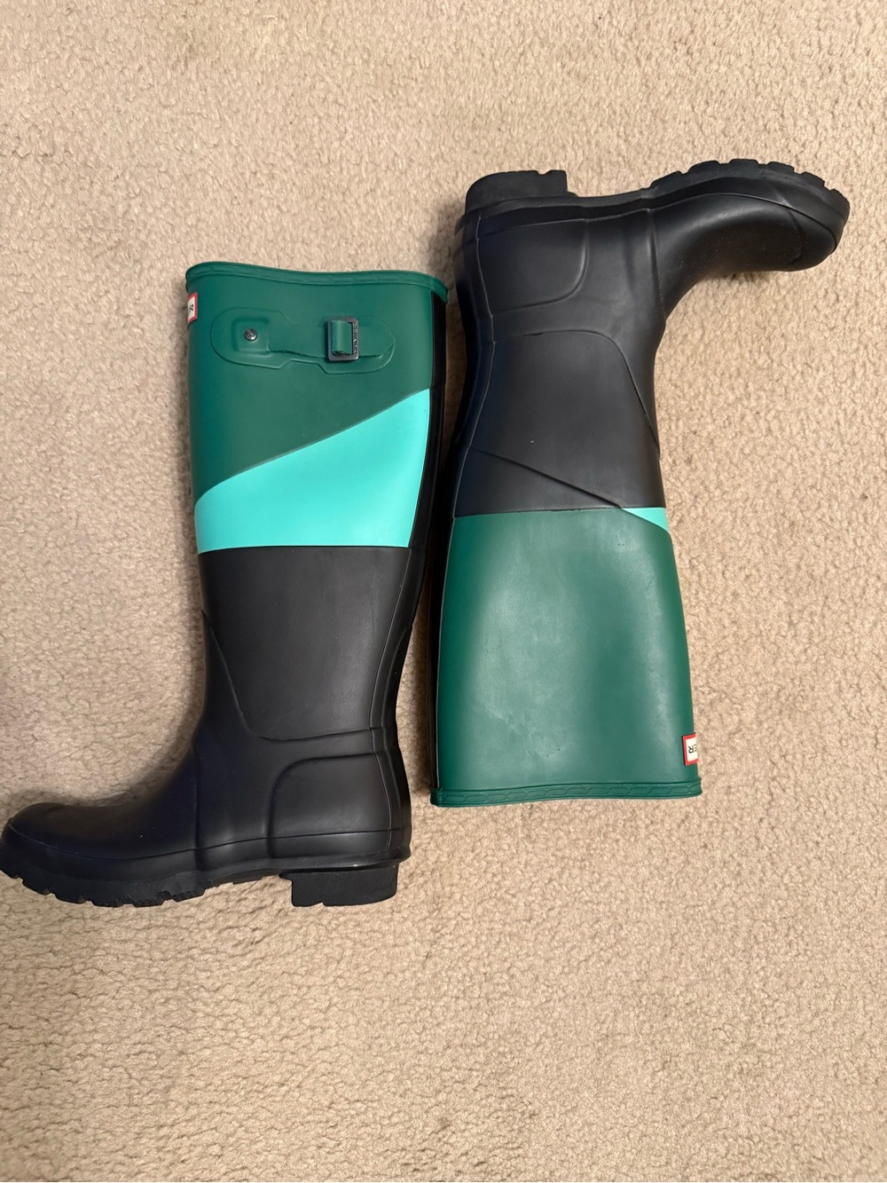 Hunter Tall Colorblock Rain Boots - Black & Teal Trim - Picture 2 of 10
